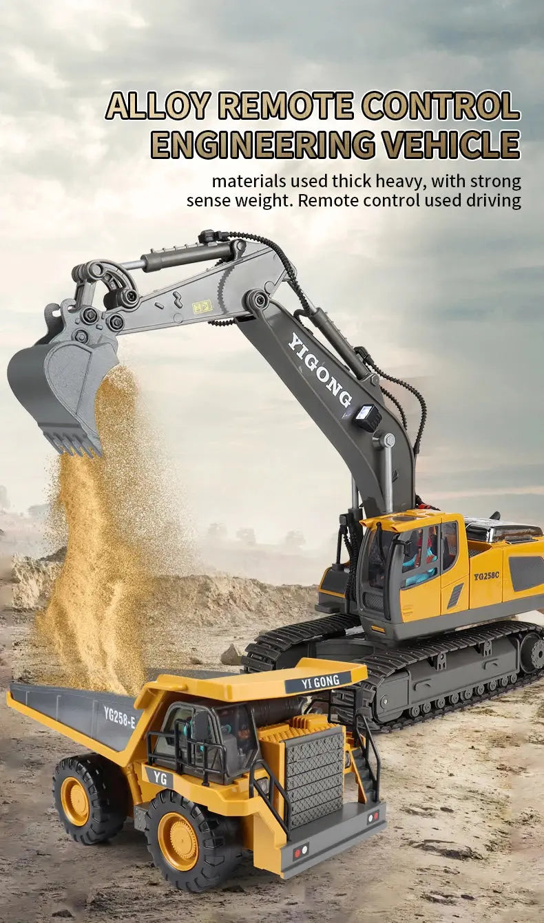 ZWN 2.4G Remote Control Excavator Dump Truck RC Model Car Toy Professional Alloy Plastic Simulation Construction Vehicle for Kid Magic Remotes