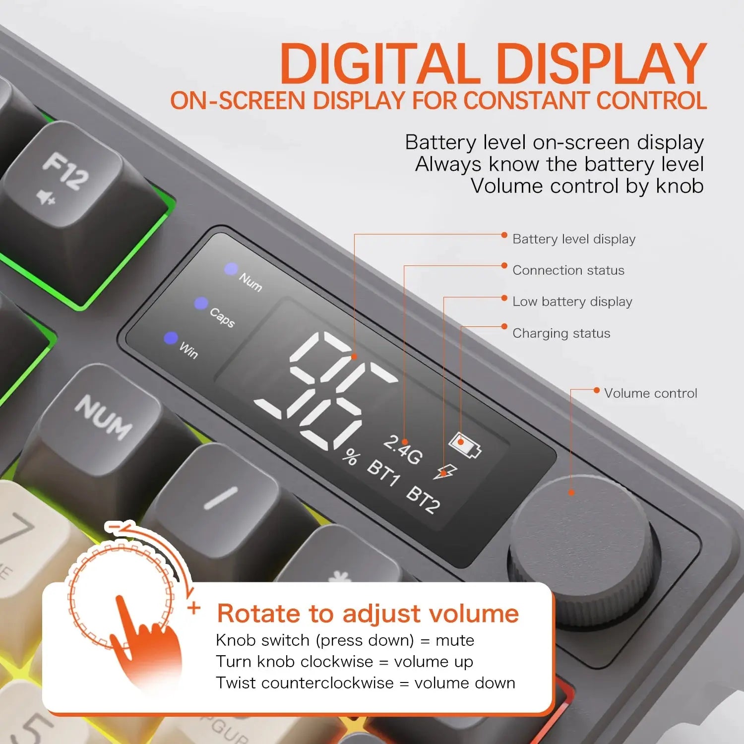 M96 Bluetooth Keyboard Wireless FREEWOLF Screen Gaming Keyboard,Electronic Screen, Multi-Device Connection,Ergonomics Gaming - Magic Remotes