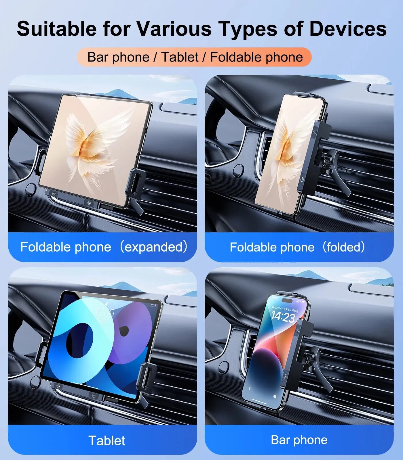 Hipacool Wireless Charger 15W Fold Screen Phone Stand Fast Charging Car Air Vent Phone Holder for Samsung Fold 7 6 iPhone 17 16 - Magic Remotes