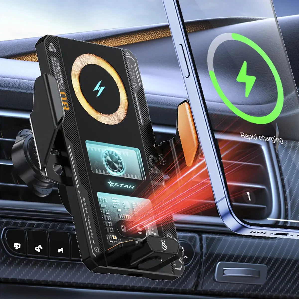 Car Smart Sensing Automatic Clamping Mounts For Samsung iPhone Xiaomi Phone Holder Wireless Charger Mounts 15W/66W Fast Charging - Magic Remotes