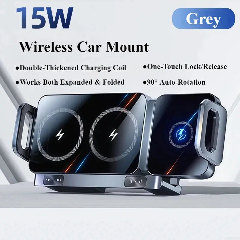 Hipacool Wireless Charger 15W Fold Screen Phone Stand Fast Charging Car Air Vent Phone Holder for Samsung Fold 7 6 iPhone 17 16 - Magic Remotes