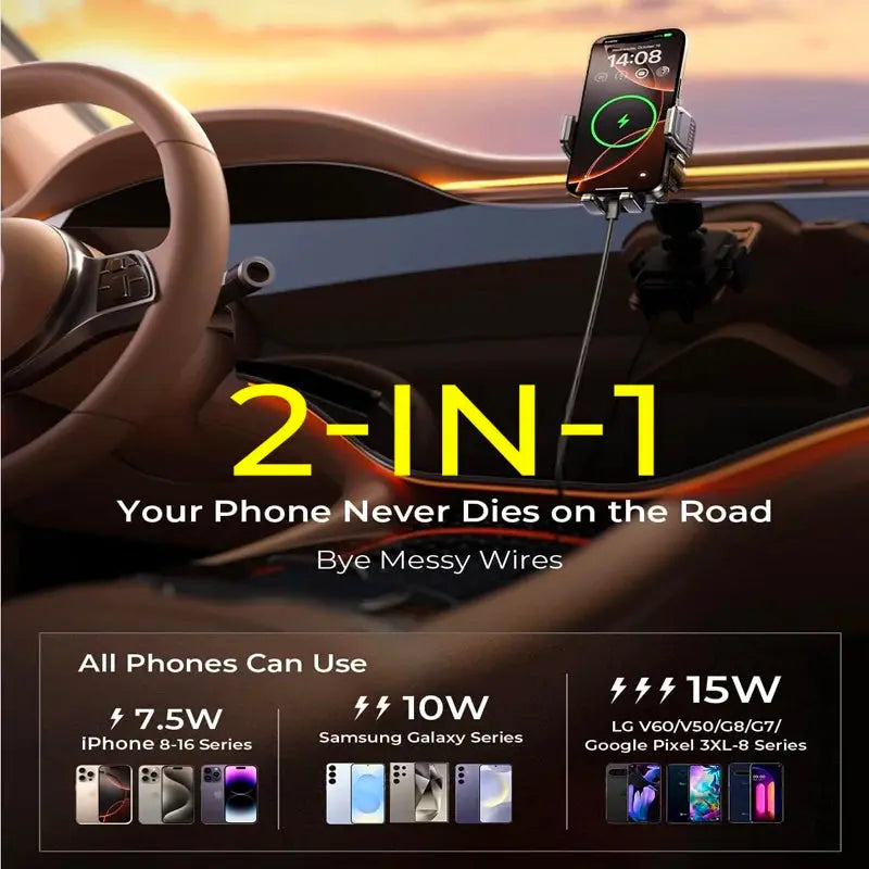 Manual Clamp Wireless Car Charger 15W Fast Charging Air Vent Car Mount Phone Holder for iPhone Samsung Android Phones - Magic Remotes