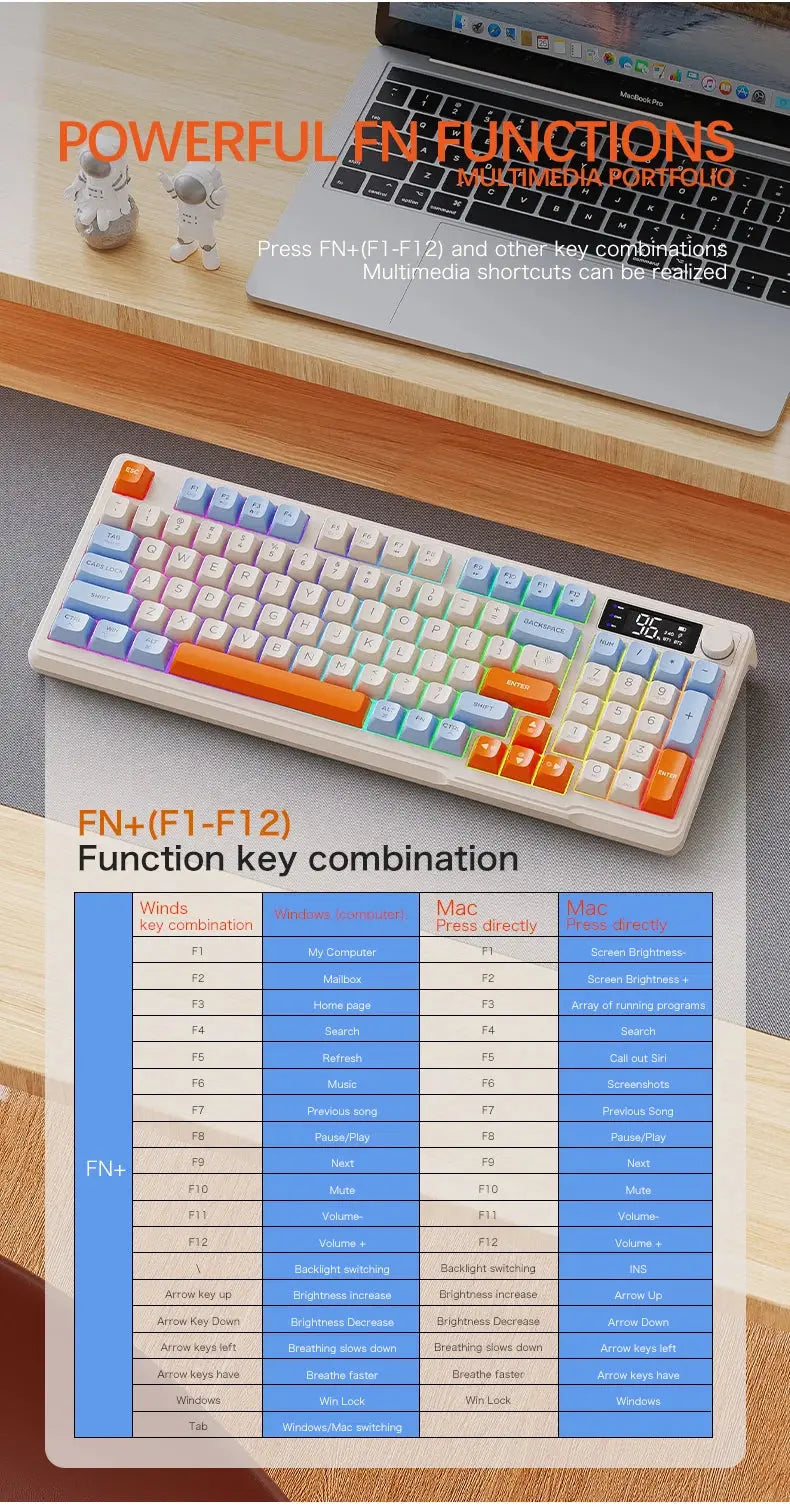M96 Bluetooth Keyboard Wireless FREEWOLF Screen Gaming Keyboard,Electronic Screen, Multi-Device Connection,Ergonomics Gaming - Magic Remotes