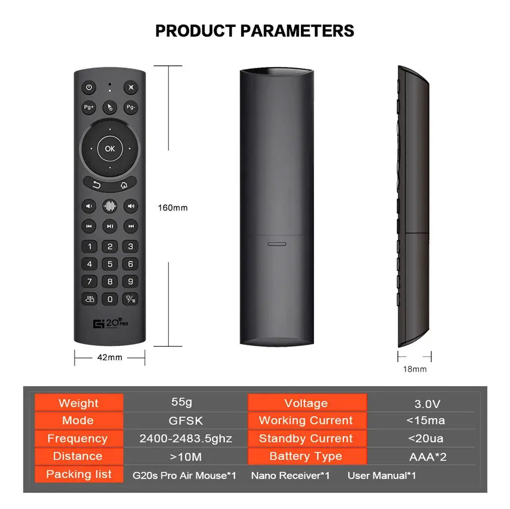 Backlit Voice Remote Control G20S 2.4G Bluetooth Wireless Air Mouse Microphone Gyroscope IR Learning for Android Tv Box PC Magic Remotes