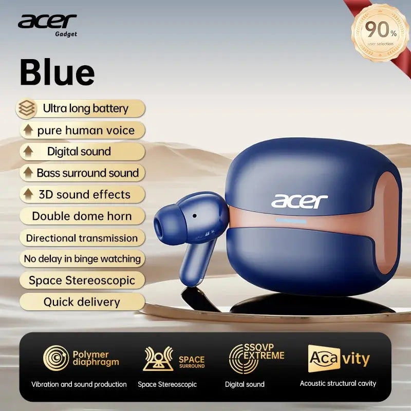 Acer Ohr548 Wireless Bluetooth Headphones with In-Ear Design, Anc Call Noise Reduction, Charging Case, Stereo Sound Effect, Low Latency for Gaming, Comfortable Fit for Sports, Running, and Fitness Magic Remotes