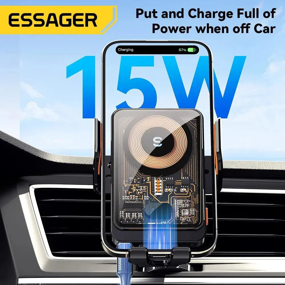 Essager 15W Qi Wireless Charger Car Phone Holder Air Vent Mount Stand For iPhone Samsung Cell Phone Support Fast Charging - Magic Remotes