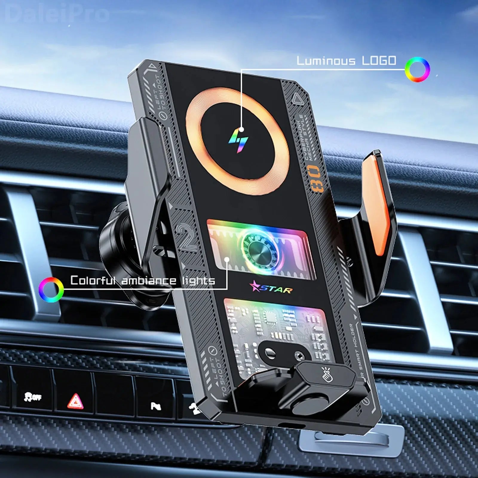 Car Smart Sensing Automatic Clamping Mounts For Samsung iPhone Xiaomi Phone Holder Wireless Charger Mounts 15W/66W Fast Charging - Magic Remotes