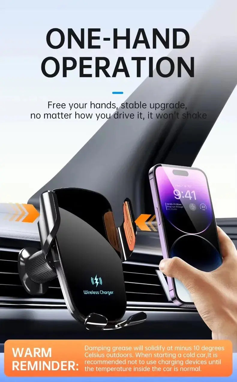 Wireless Car Charger, Fast Charging Manual Clamping Air Vent Car Phone Holder for Samsung Android Phones and iPhone 16 15 14 13 - Magic Remotes