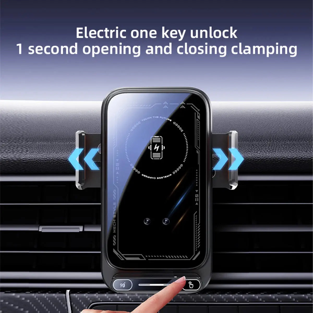 Smart Sensing Car Phone Holder 15W Qi Wireless Charging Motorized Rotation One-Touch Release & Clamping Rotatable Cable Port - Magic Remotes