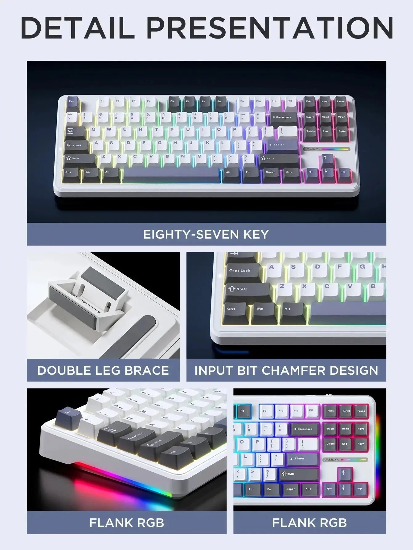 AULA F87 Pro Mechanical Keyboard 2.4g/Usb/Bluetooth Tri Mode Wireless 87 Key Rgb Pbt Gasket 5 Layer Silencing Full Key No Impact - Magic Remotes