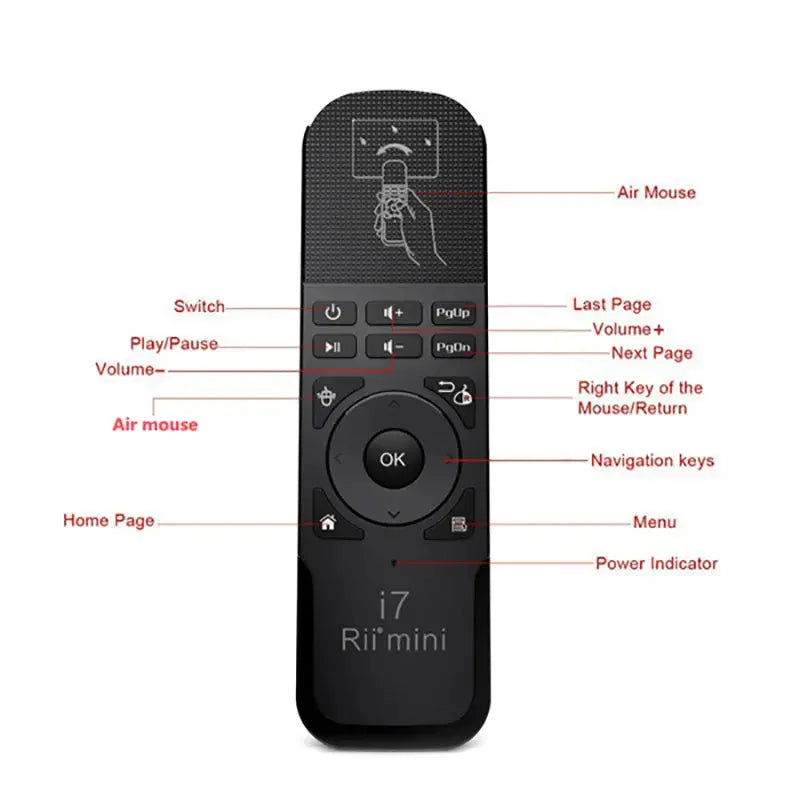 Rii i7 2.4G Wireless Fly Air Mouse Remote Control Motion Sensing Built in 6-Axis fControl for Pc Android TV Box Smart PC Magic Remotes