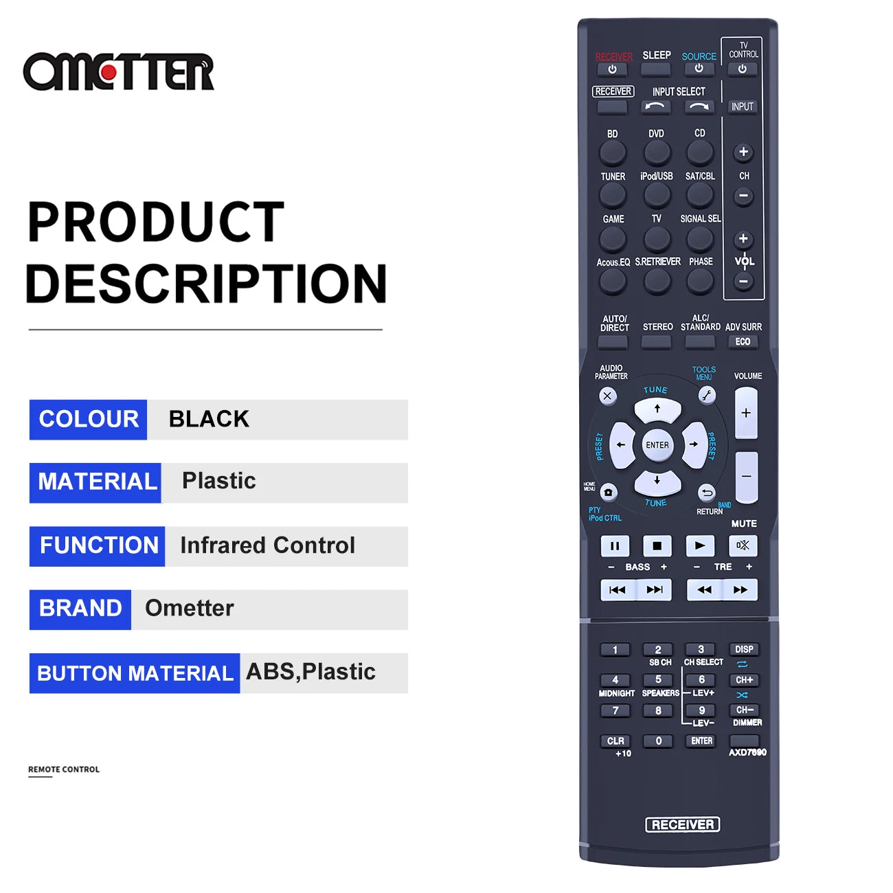 AXD7690 Remote Control For Pioneer AV Receiver VSX-56TXI VSX-9300TX VSX-523-K