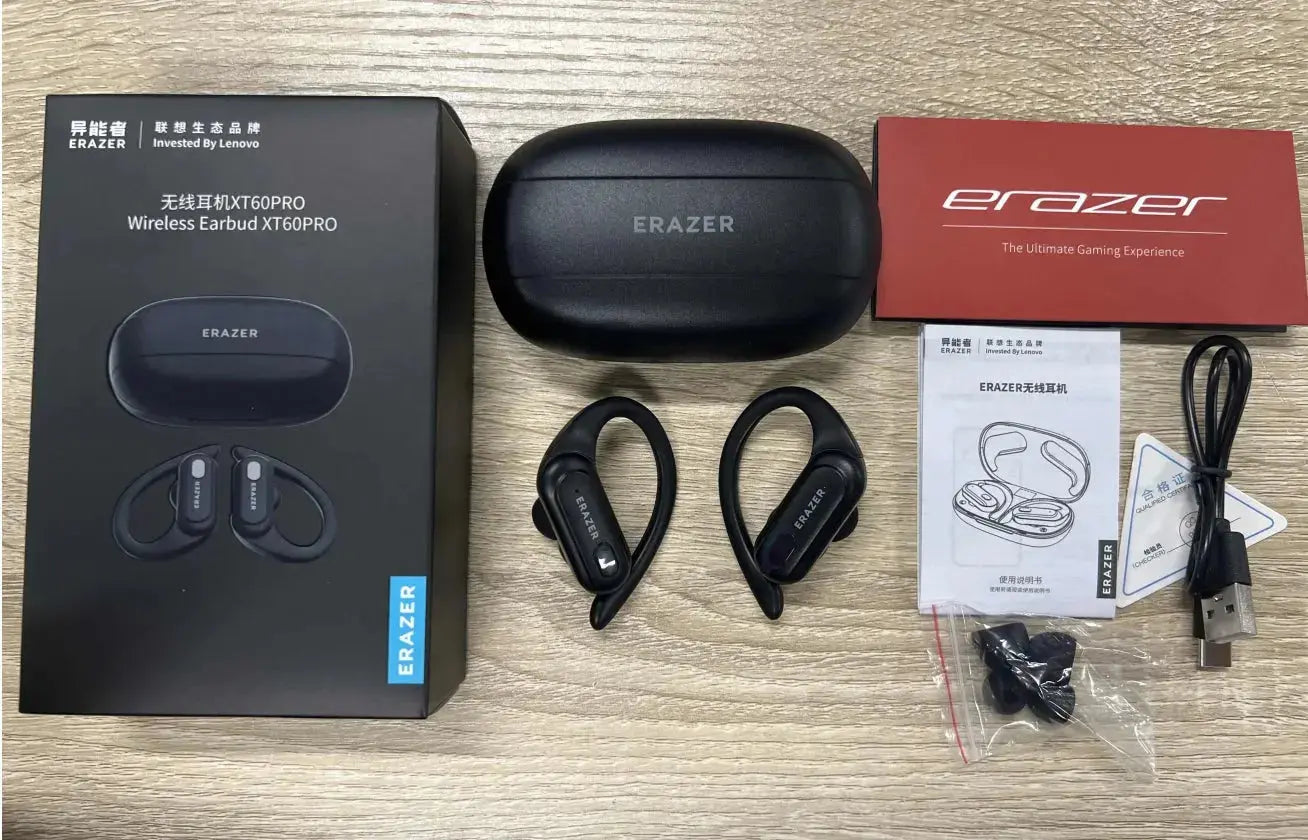 ERAZER XT60pro Sports Wireless Headphones Bluetooth Earphones HiFi Earbuds Noise Reduction Headset with Mic Earhook Magic Remotes
