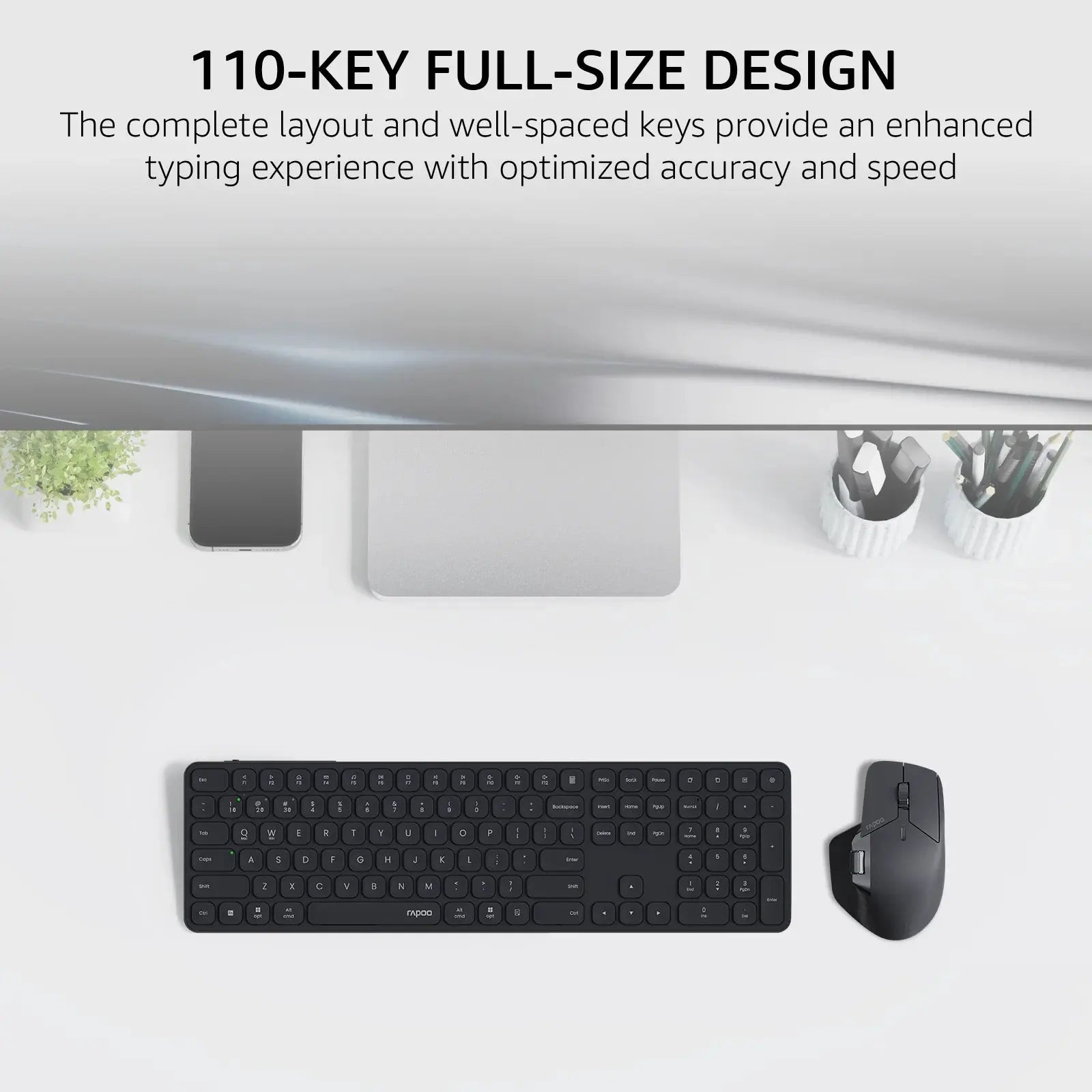 Rapoo 9560M Wireless Keyboard and Mouse Combo E9550L USB-C Rechargeable 110-Key Ultra-Thin Keyboard and MT760SE Wireless Mouse Magic Remotes
