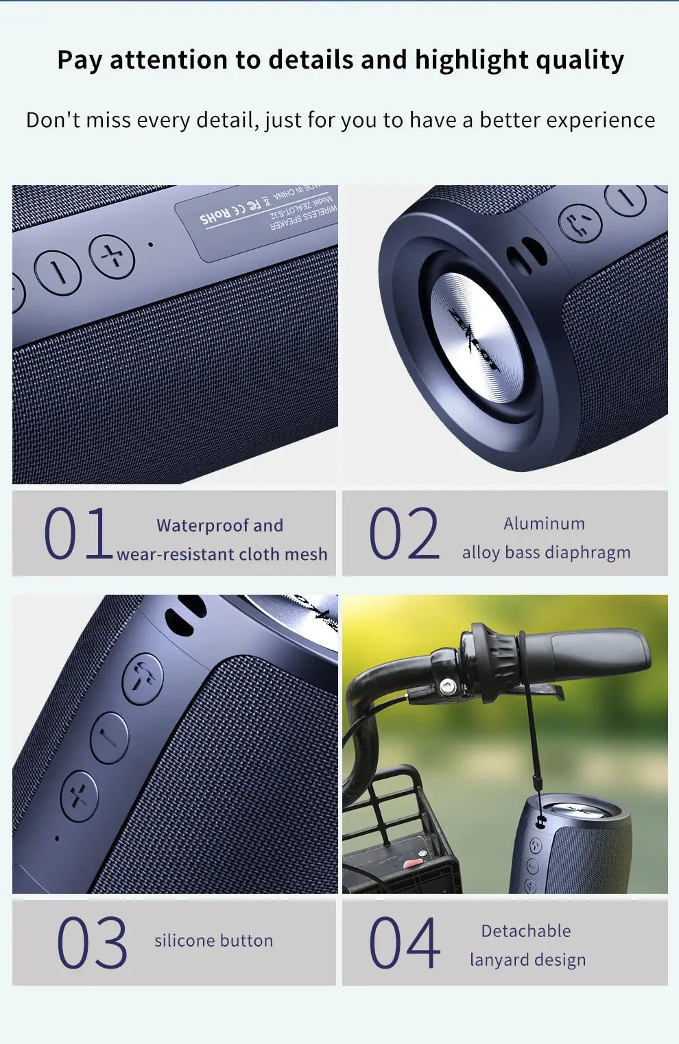 Zealot-S32 Wireless Speaker Outdoor Portable Subwoofer Speaker, Waterproof IPX 6, Dual Pairing,1800mAh Battery Magic Remotes