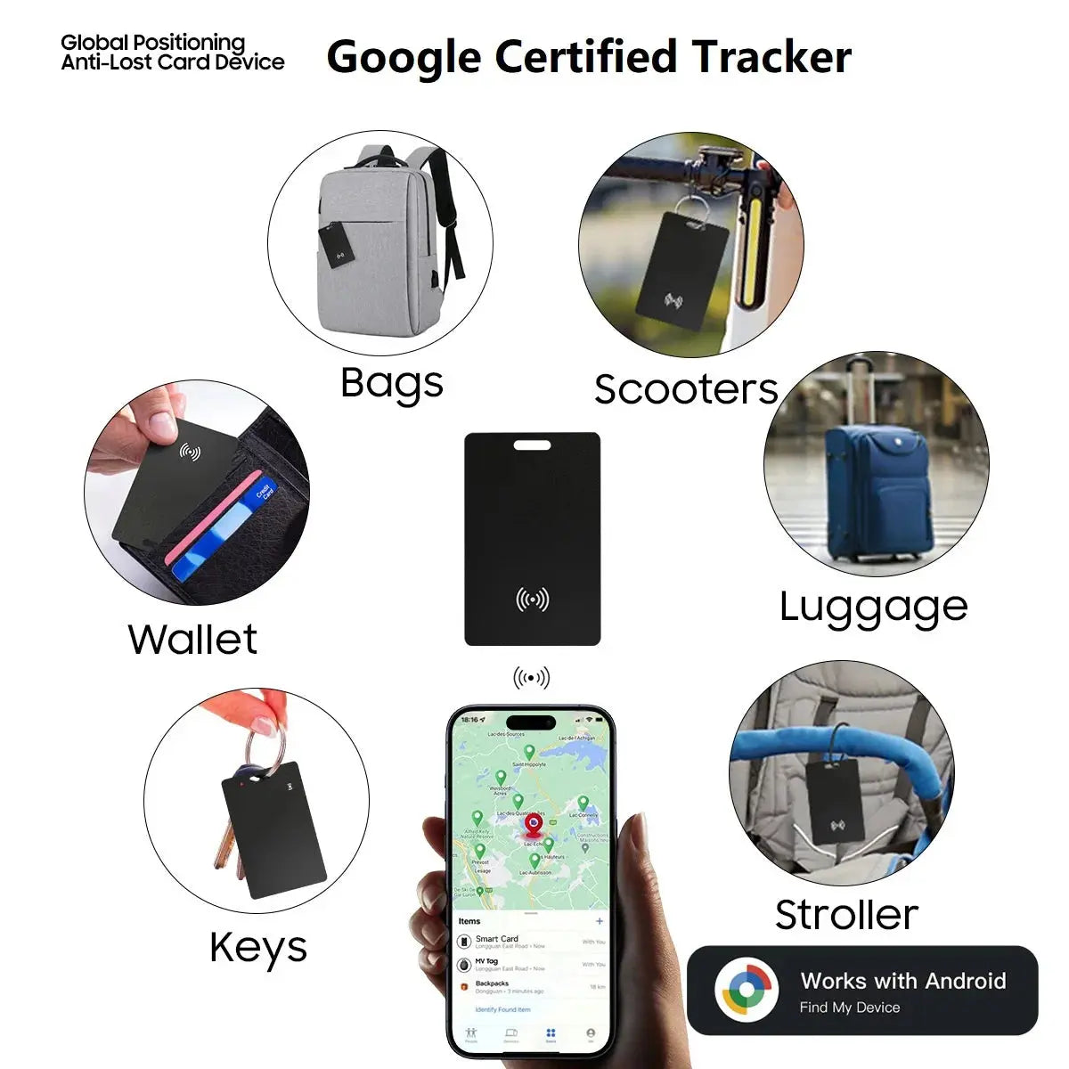 Android tracker card global positioner card locator ultra thin wallet tracker works with google find my device google's find hub - Magic Remotes