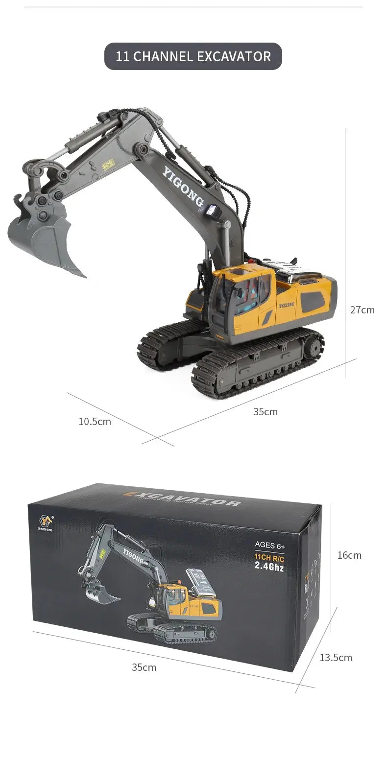 ZWN 2.4G Remote Control Excavator Dump Truck RC Model Car Toy Professional Alloy Plastic Simulation Construction Vehicle for Kid Magic Remotes