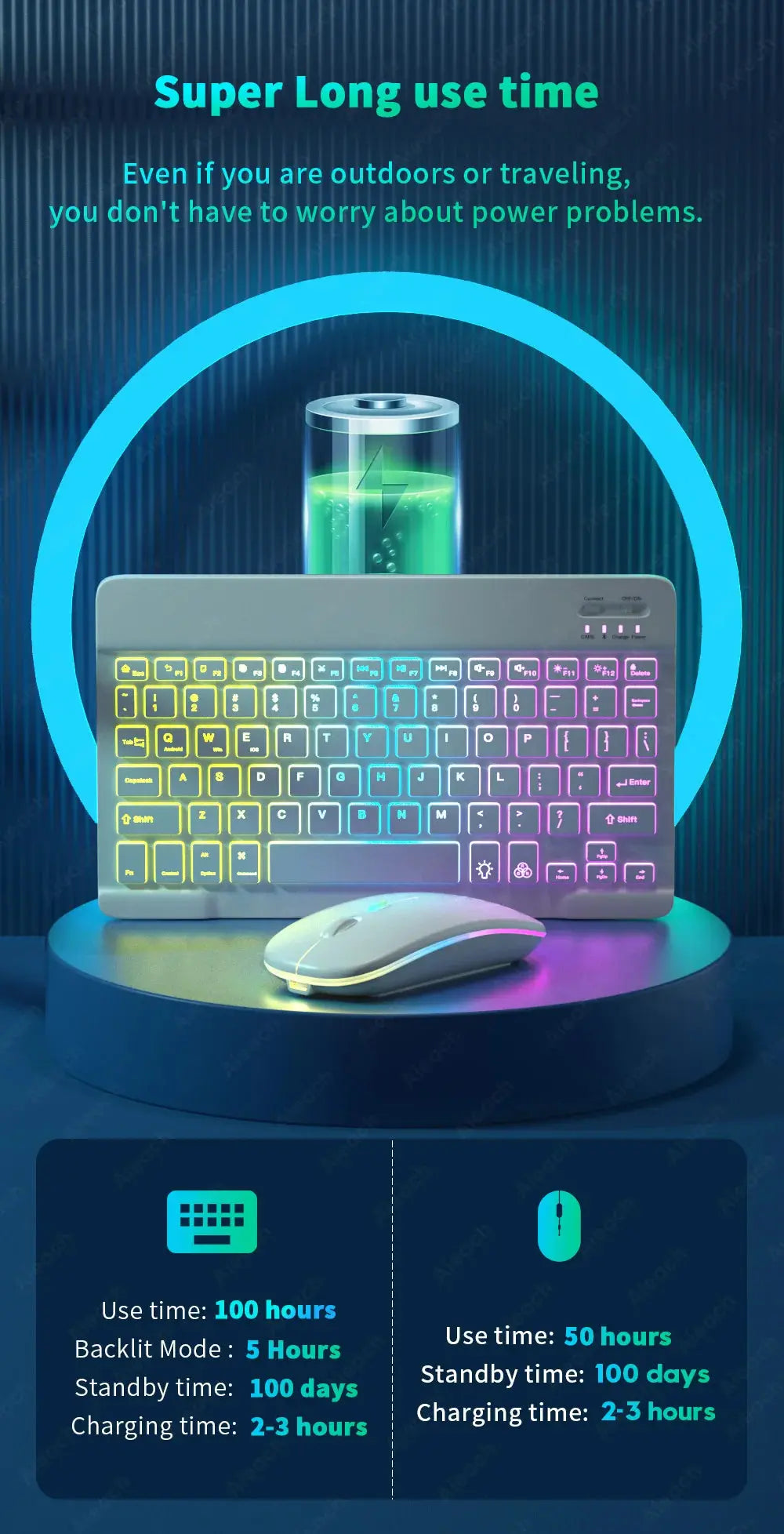 Keyboard For Tablet Android iOS Windows Wireless Mouse Keyboard Bluetooth-compatible Rainbow Backlit Keyboard For iPad Phone - Magic Remotes