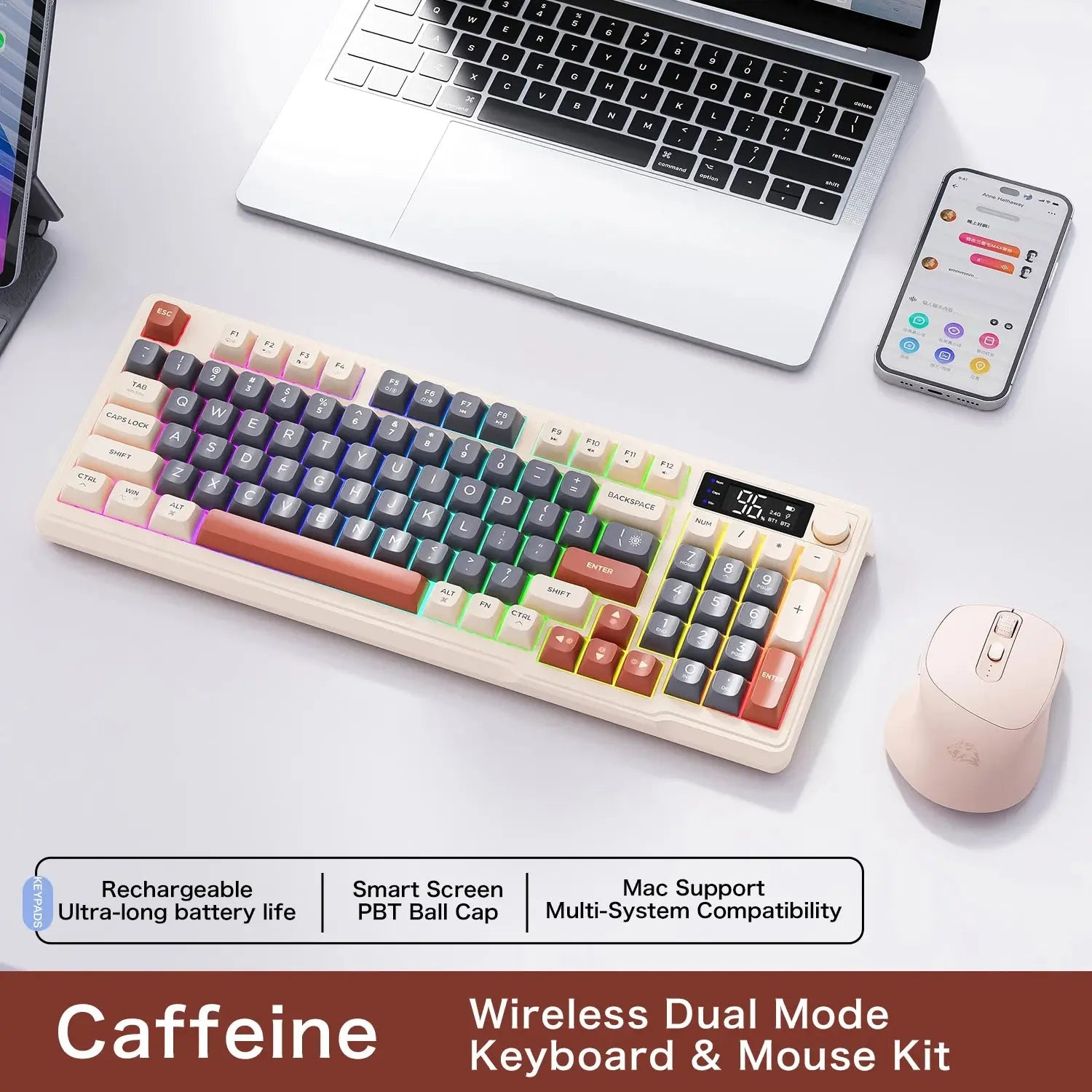 M96 Bluetooth Keyboard Wireless FREEWOLF Screen Gaming Keyboard,Electronic Screen, Multi-Device Connection,Ergonomics Gaming - Magic Remotes