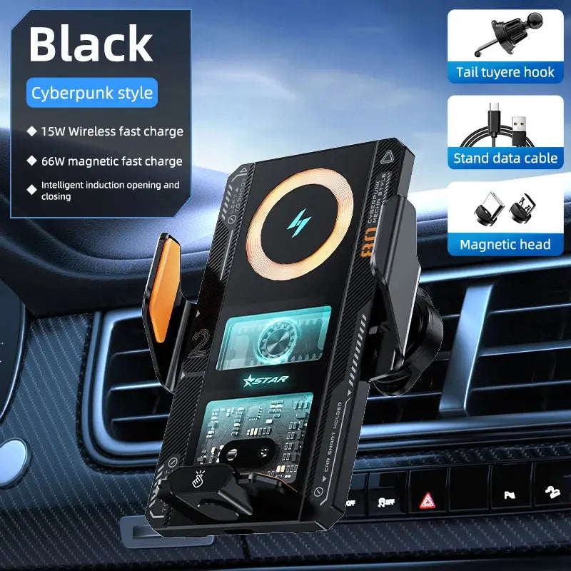 Car Smart Sensing Automatic Clamping Mounts For Samsung iPhone Xiaomi Phone Holder Wireless Charger Mounts 15W/66W Fast Charging - Magic Remotes